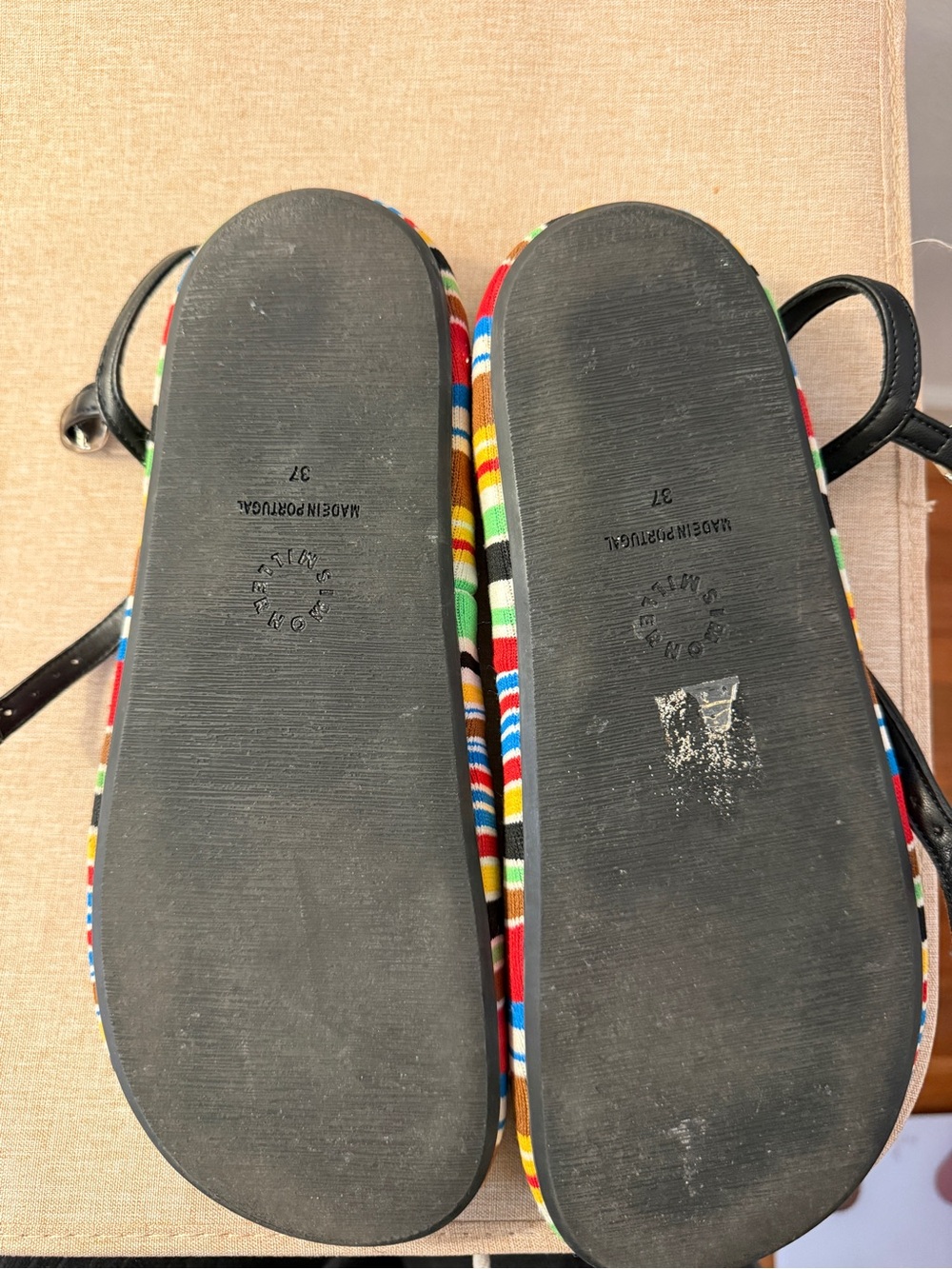 Simon Miller Black Leather Platform Sandals with Multicolor Striped Trim - Picture 3 of 3
